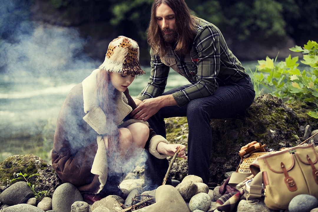 Nicola Vallotto fashion photography milan DT magazine man beard fishing fly forest outdoor location