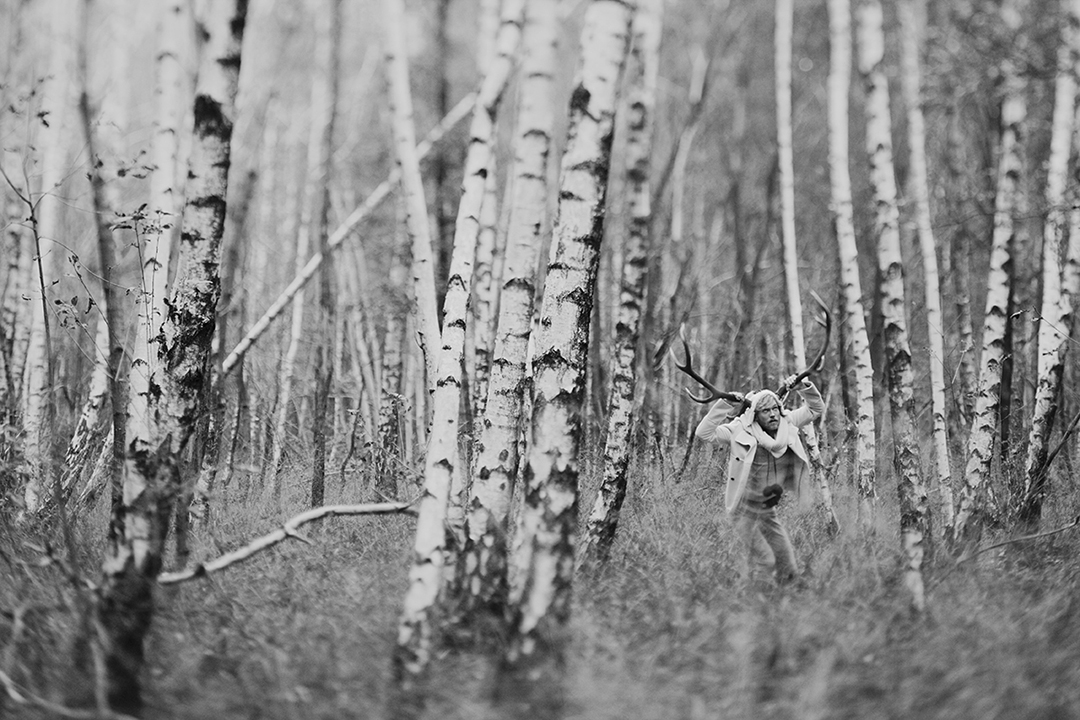 Nicola Vallotto fashion photography Photographer milan editorial forest nature outdoor location betulla birch deer animal