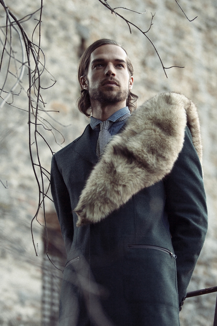 Nicola Vallotto fashion photography milan man editorial mensfashion playboy russia stylish medieval tower location outdoor hunting dog